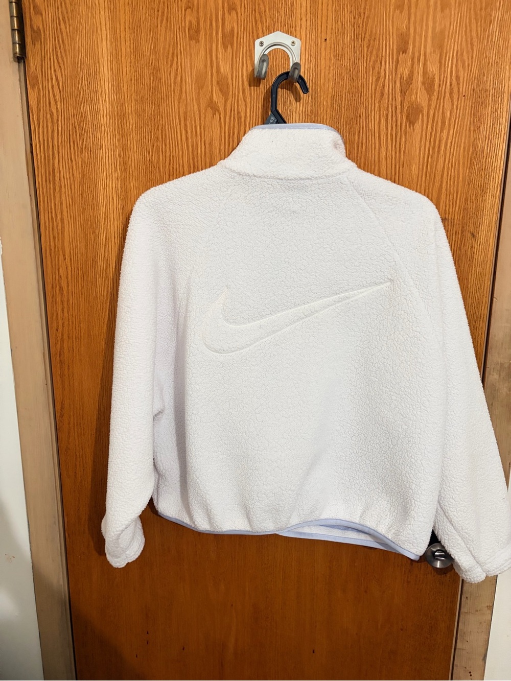 Nike Women's White Sherpa Jacket with Blue Trim - Picture 3 of 3